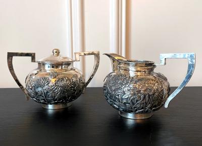 Chinese Export Sterling Silver Creamer and Sugar by Cutshing