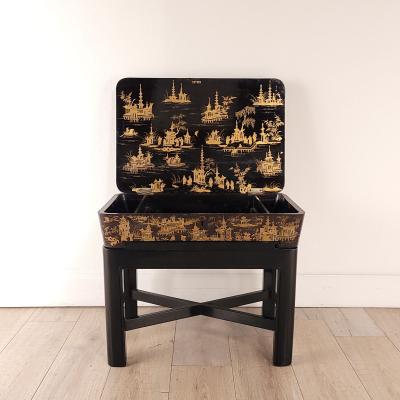 Chinese Export Work Box on Later Custom Stand 19th century