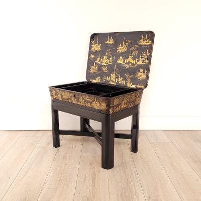 Chinese Export Work Box on Later Custom Stand 19th century