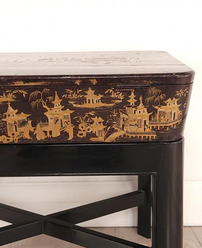 Chinese Export Work Box on Later Custom Stand 19th century