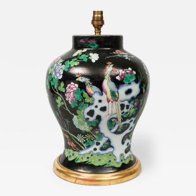 Chinese Famille Noire Vase Lamp