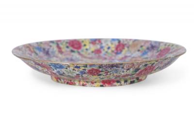Chinese Famille Rose Thousand Flower Pattern Shallow Porcelain Bowl