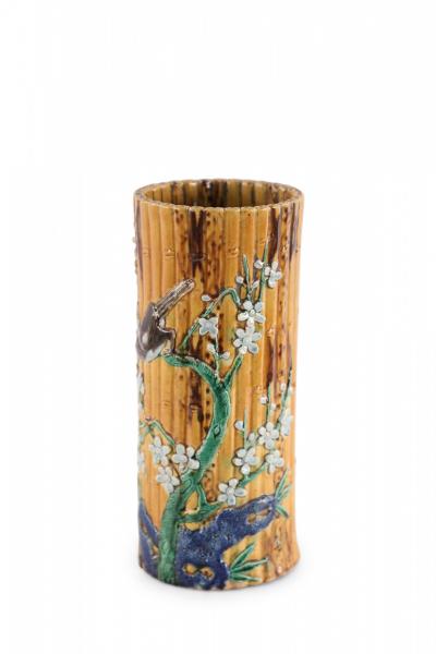 Chinese Faux Bamboo and Floral Motif Hat Stand Porcelain Vase