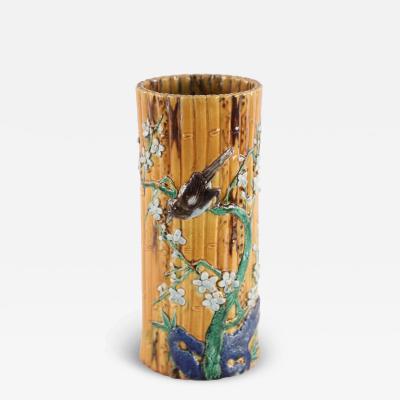 Chinese Faux Bamboo and Floral Motif Hat Stand Porcelain Vase