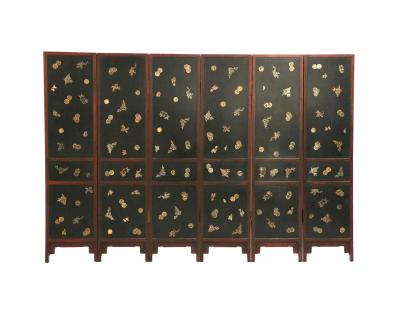 Chinese Folding Floor Screen with Stone Insets