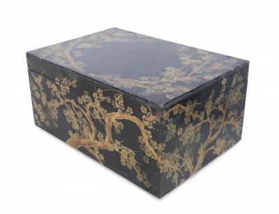 Chinese Gold and Black Painted Cherry Blossom Motif Decorative Box