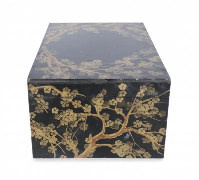 Chinese Gold and Black Painted Cherry Blossom Motif Decorative Box