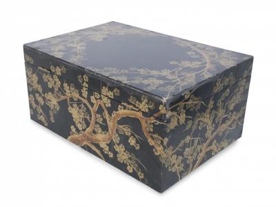 Chinese Gold and Black Painted Cherry Blossom Motif Decorative Box