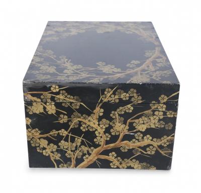 Chinese Gold and Black Painted Cherry Blossom Motif Decorative Box