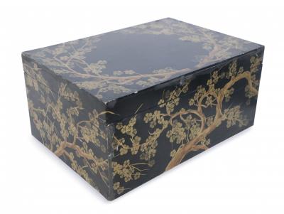 Chinese Gold and Black Painted Cherry Blossom Motif Decorative Box