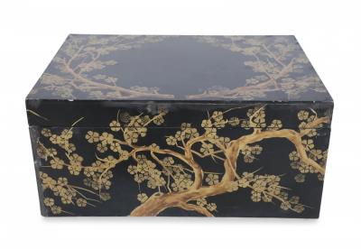 Chinese Gold and Black Painted Cherry Blossom Motif Decorative Box