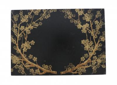 Chinese Gold and Black Painted Cherry Blossom Motif Decorative Box