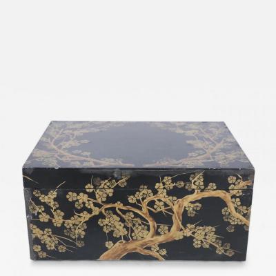 Chinese Gold and Black Painted Cherry Blossom Motif Decorative Box