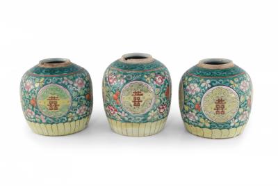 Chinese Green Floral Scrolling Design Ginger Jar Vases