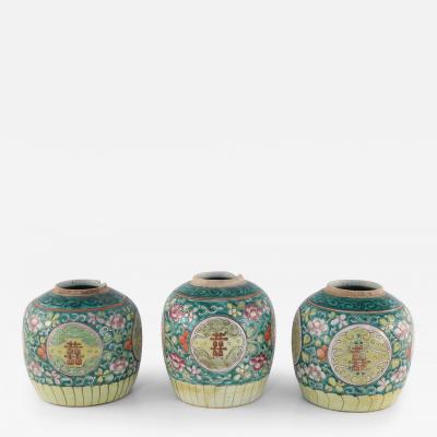 Chinese Green Floral Scrolling Design Ginger Jar Vases