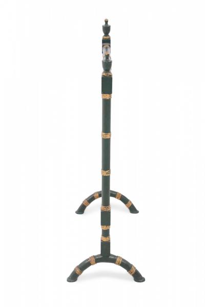 Chinese Green Painted Faux Bamboo and Gold Design Fireplace Screen