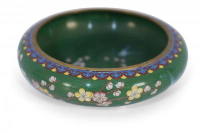 Chinese Green and Cherry Blossom Cloissone Bowl