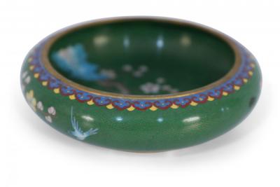 Chinese Green and Cherry Blossom Cloissone Bowl