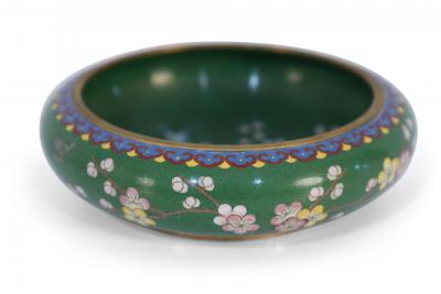 Chinese Green and Cherry Blossom Cloissone Bowl