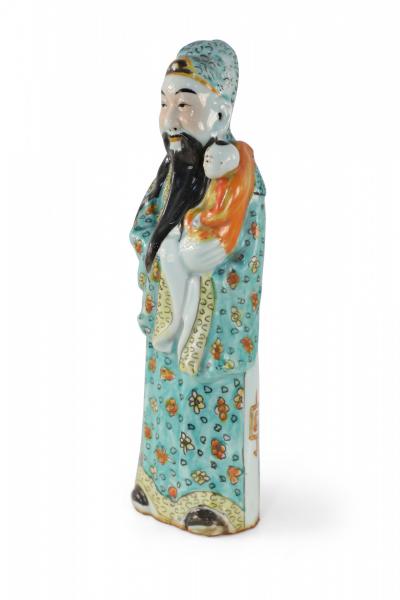 Chinese Green and Orange Lu Xing Wealth and Prosperity Deific Porcelain Figurine