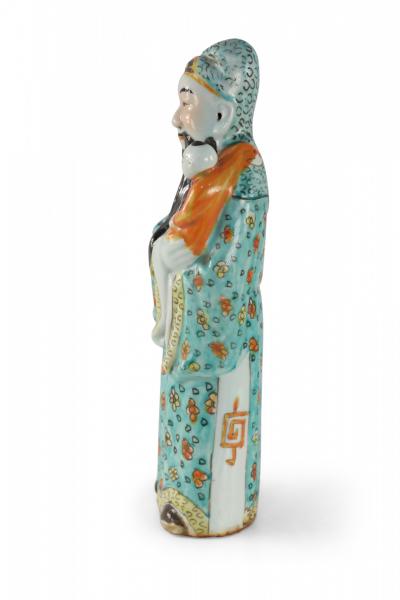 Chinese Green and Orange Lu Xing Wealth and Prosperity Deific Porcelain Figurine