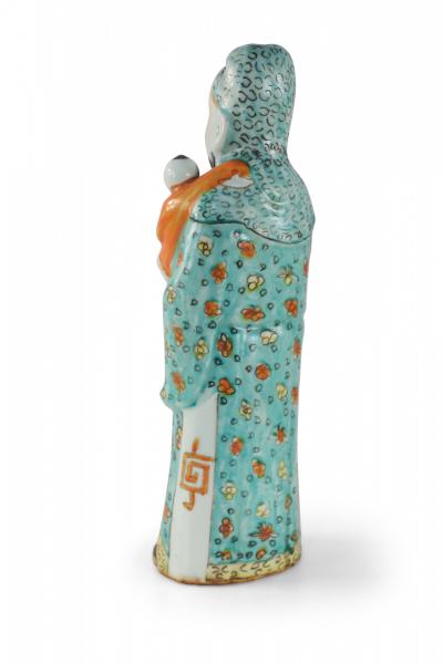 Chinese Green and Orange Lu Xing Wealth and Prosperity Deific Porcelain Figurine