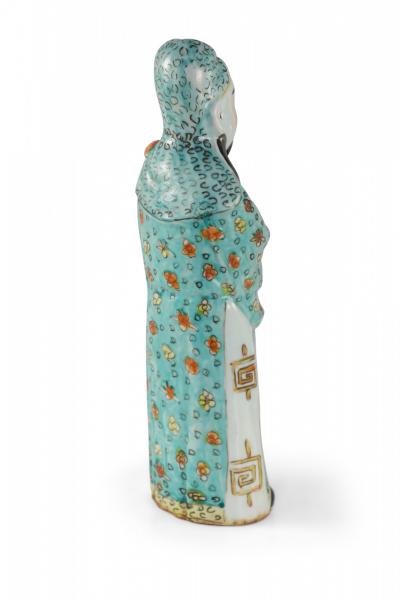 Chinese Green and Orange Lu Xing Wealth and Prosperity Deific Porcelain Figurine