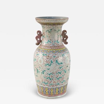 Chinese Green and Red Faded Floral Porcelain Urn