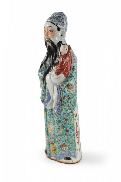 Chinese Green and Red Lu Xing Wealth and Prosperity Deific Porcelain Figurine