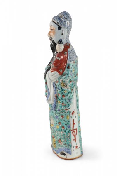 Chinese Green and Red Lu Xing Wealth and Prosperity Deific Porcelain Figurine