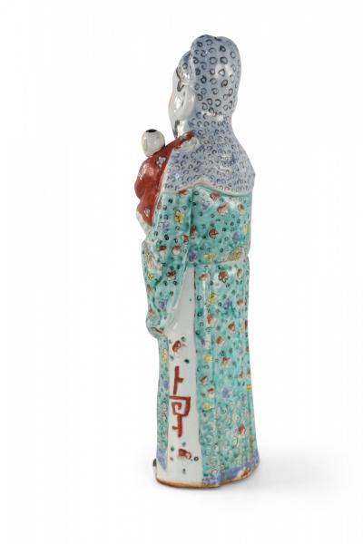 Chinese Green and Red Lu Xing Wealth and Prosperity Deific Porcelain Figurine