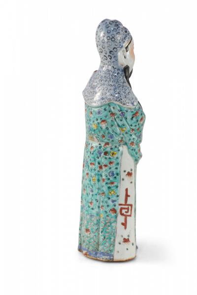 Chinese Green and Red Lu Xing Wealth and Prosperity Deific Porcelain Figurine