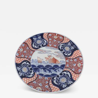 Chinese Guangcai Export Porcelain Blue and Orange Koi Patterned Bowl