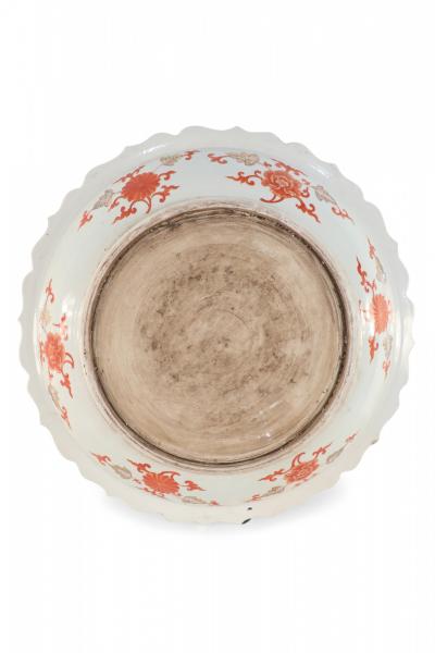 Chinese Guangcai Export Porcelain Blue and Orange Pattern Scalloped Bowl