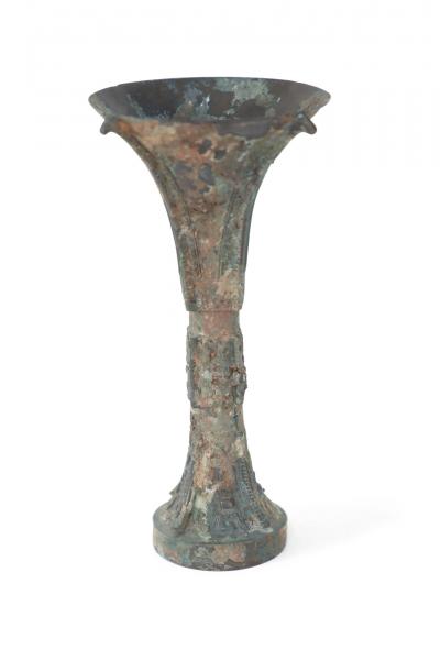 Chinese Han Dynasty Style Patinated Bronze Fluted Wine Goblet