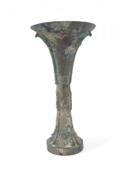 Chinese Han Dynasty Style Patinated Bronze Fluted Wine Goblet