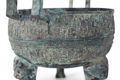 Chinese Han Dynasty Style Patinated Bronze Footed Pot