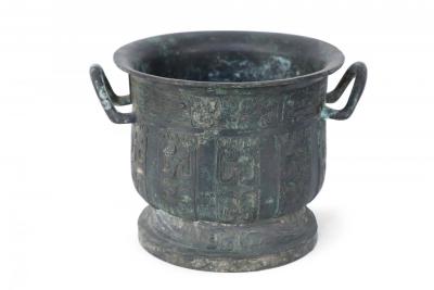 Chinese Han Dynasty Style Patinated Bronze Footed Urn