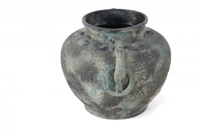 Chinese Han Dynasty Style Patinated Bronze Handled Pot