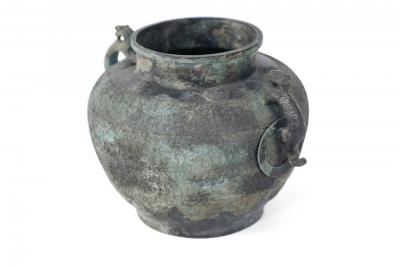 Chinese Han Dynasty Style Patinated Bronze Handled Pot