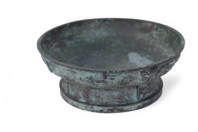 Chinese Han Dynasty Style Patinated Bronze Shallow Bowl