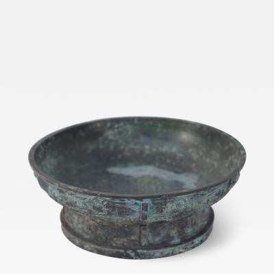 Chinese Han Dynasty Style Patinated Bronze Shallow Bowl