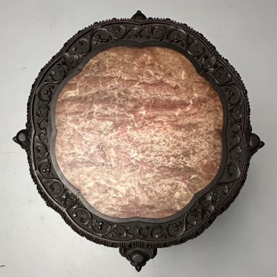 Chinese Heavily Carved Occasional Tables or Pedestals Teak Marble 1920s