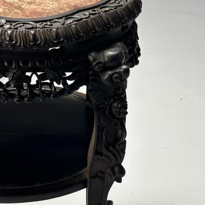 Chinese Heavily Carved Occasional Tables or Pedestals Teak Marble 1920s