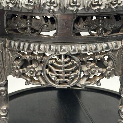 Chinese Heavily Carved Occasional Tables or Pedestals Teak Marble 1920s