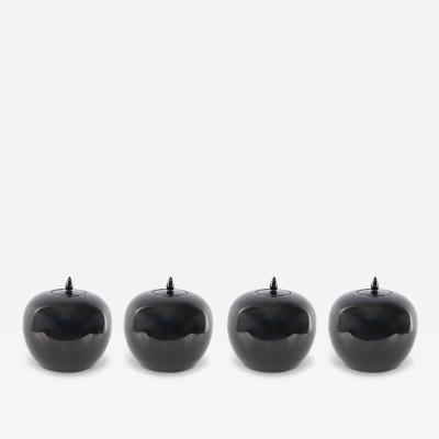 Chinese High Gloss Black Lidded Porcelain Vases