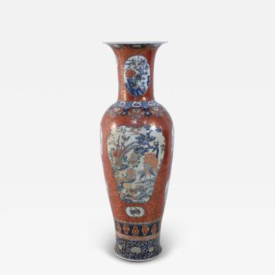 Chinese Imari Style Orange and Blue Monumental Ceramic Urn