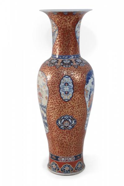 Chinese Imari Style Orange and Gold Monumental Urn