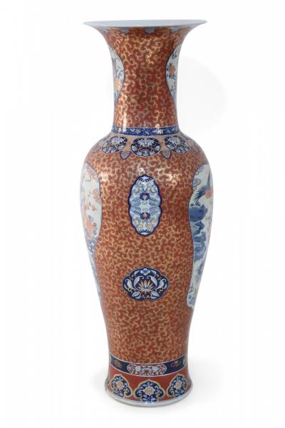 Chinese Imari Style Orange and Gold Monumental Urn