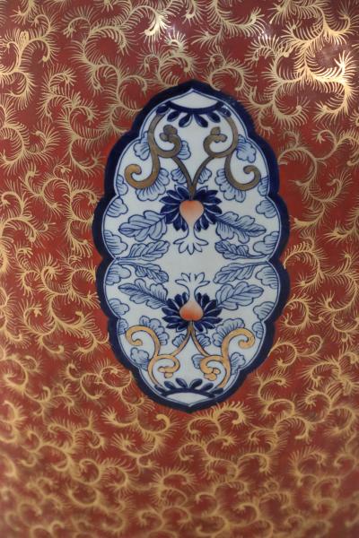 Chinese Imari Style Orange and Gold Monumental Urn